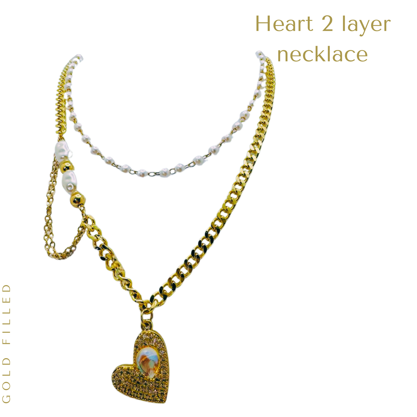 Gold Filled Necklace With Heart Earrings Set