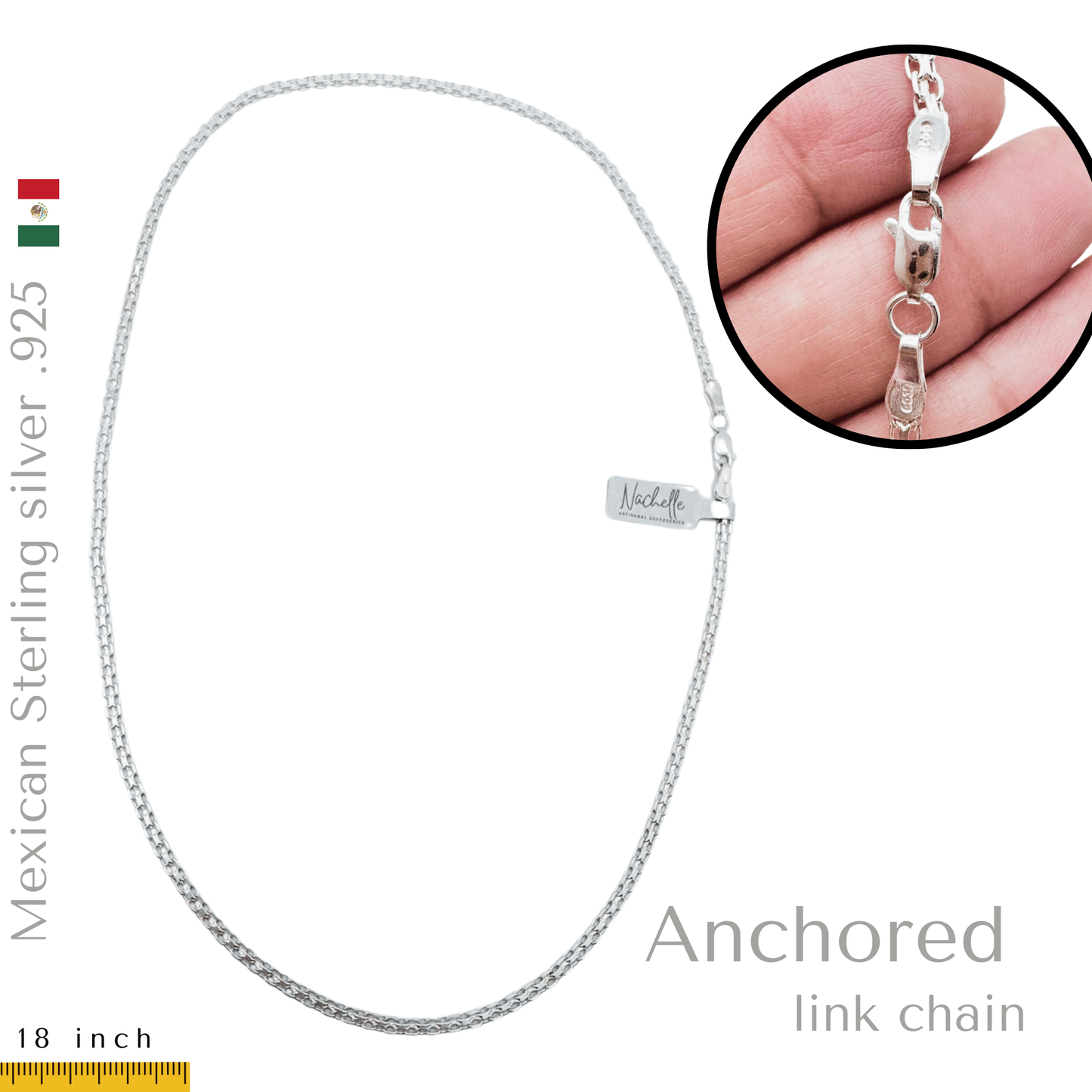 .925 Sterling Silver Bismarck link chain