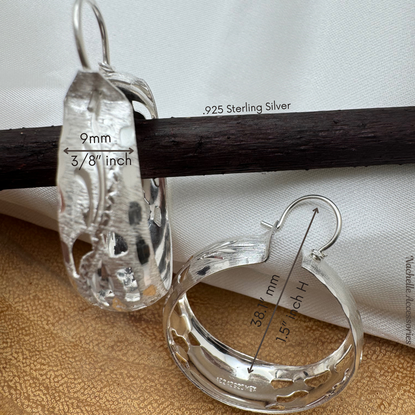 .925 Sterling Silver. Engraved Hoop earrings.