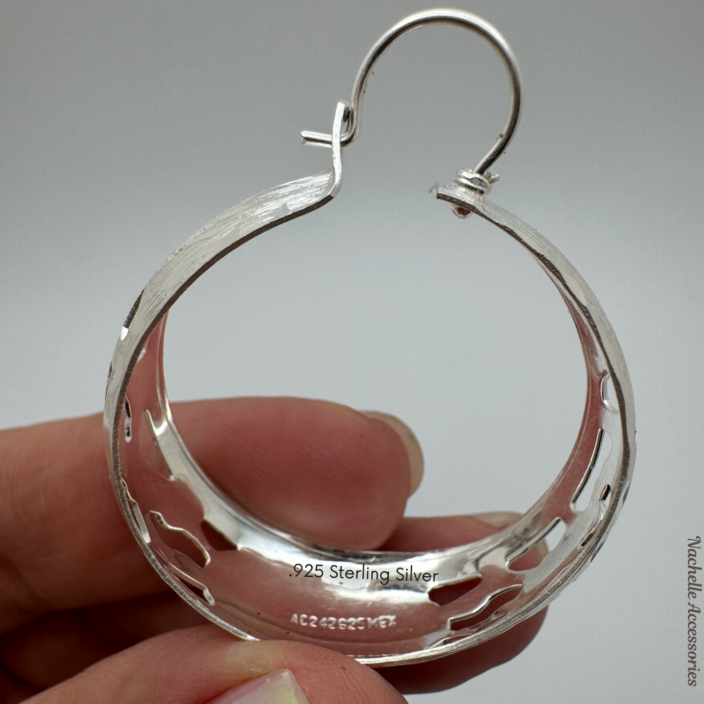 .925 Sterling Silver. Engraved Hoop earrings.