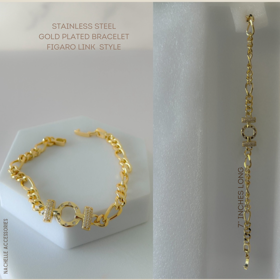 Stainless Steel Base-18k gold plated-Figaro Bracelet