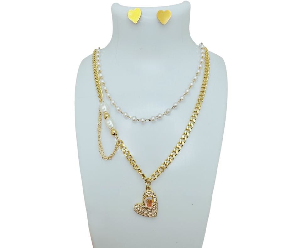 Gold Filled Necklace With Heart Earrings Set