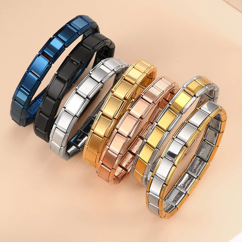 Stainless Steel Italian Charm Elastic Bracelet High Quality 9mm Width.