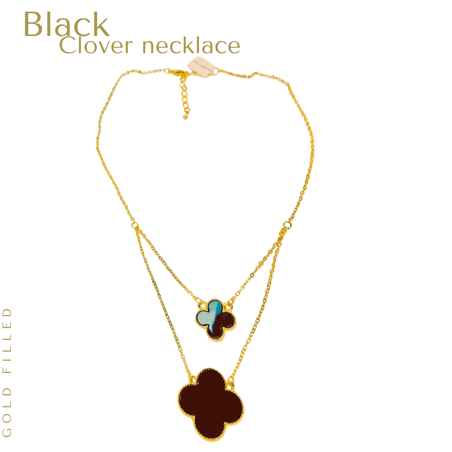 Gold Filled Black Clover 18” necklace