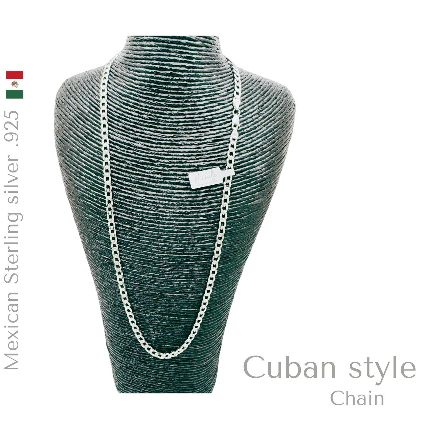 .925 Sterling Silver Cuban Link Chain 24” inches long