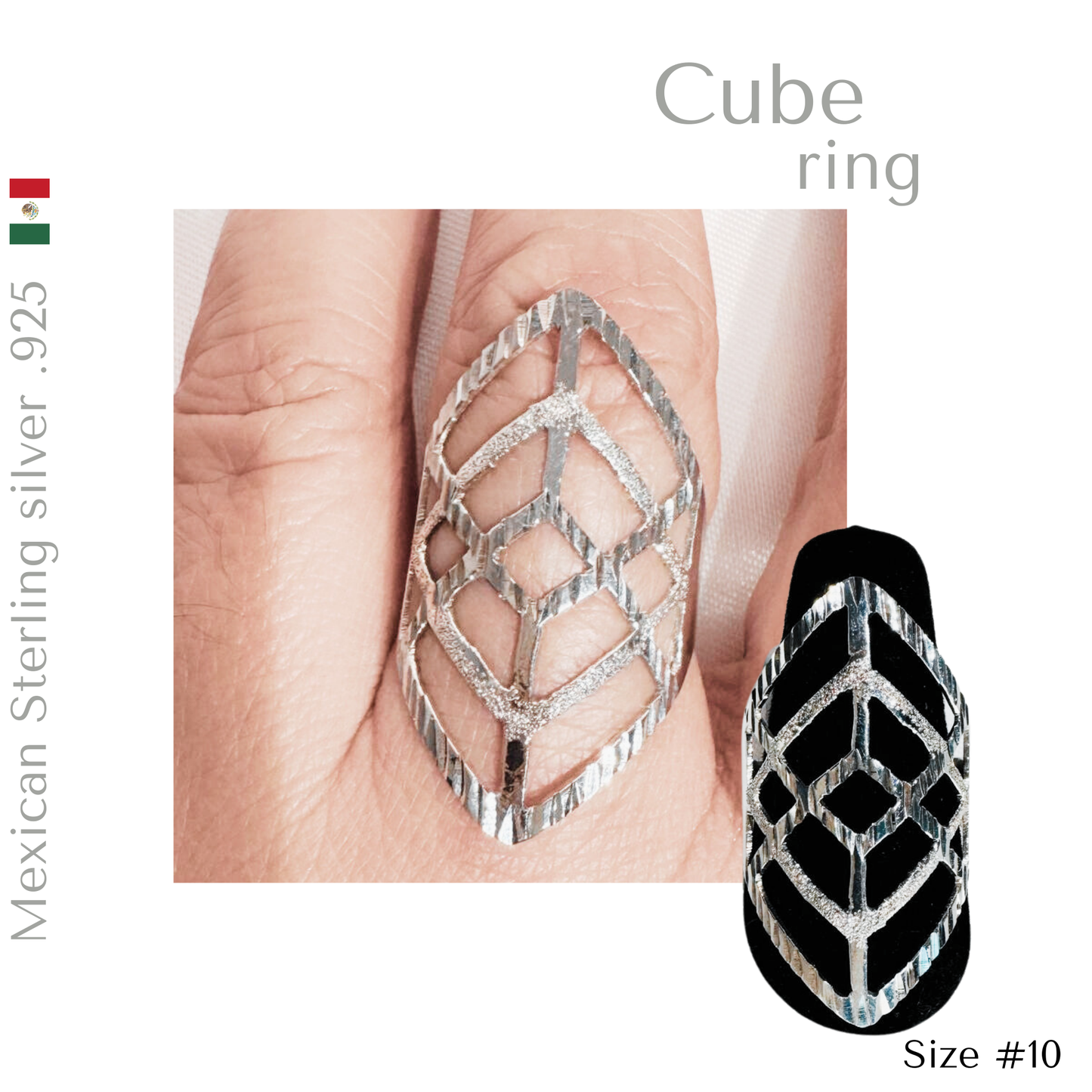 .925 Sterling Silver Cube ring