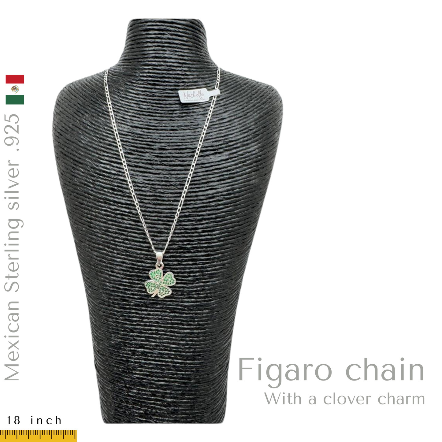 .925 Sterling Silver Figaro Chain with clover charm.