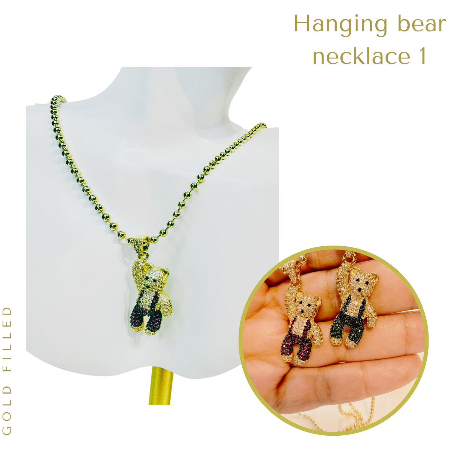 18k gold filled Hanging Bear necklace