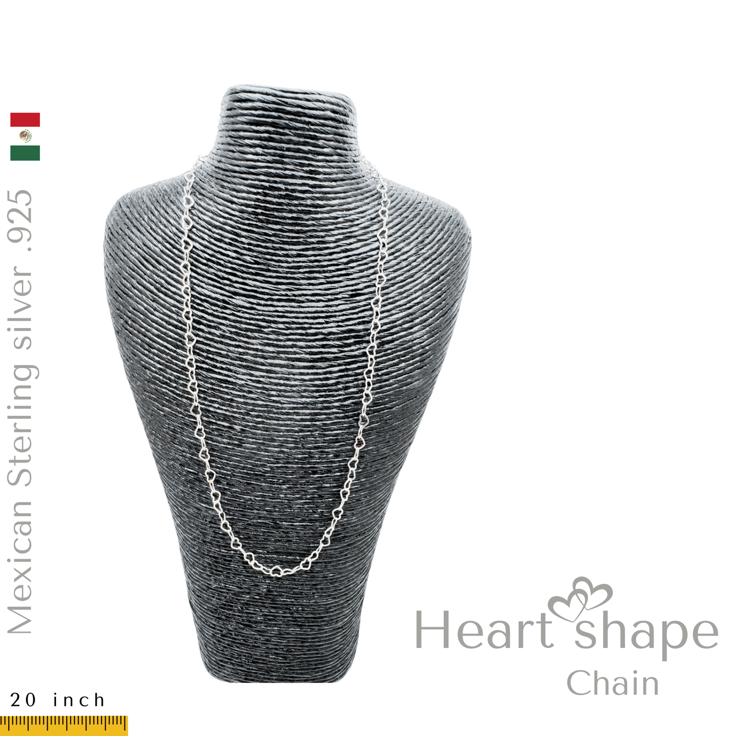 .925 Sterling Silver Heart Shape chain 20” inches long.