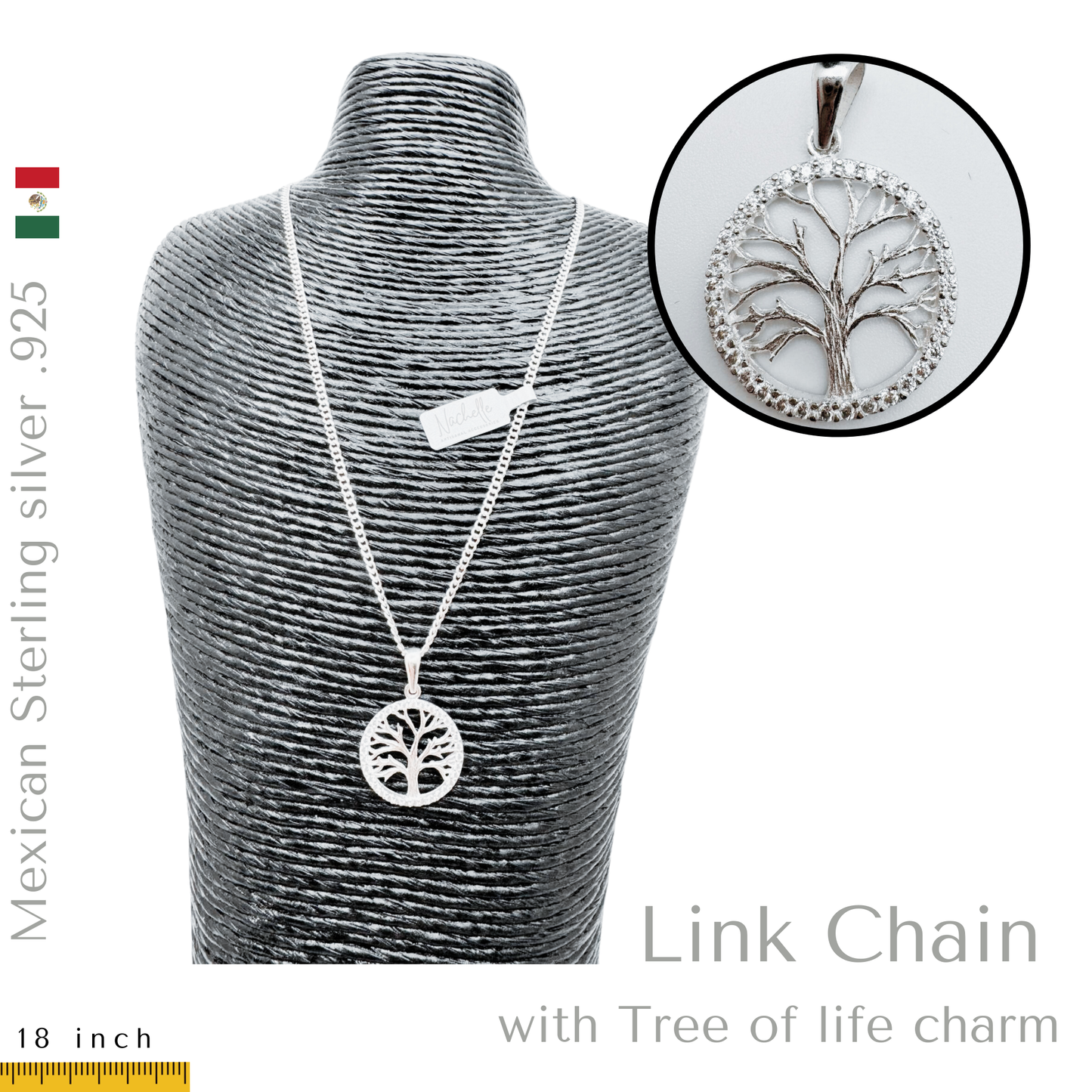 .925 Sterling Silver. Cuban link Chain necklace with charm