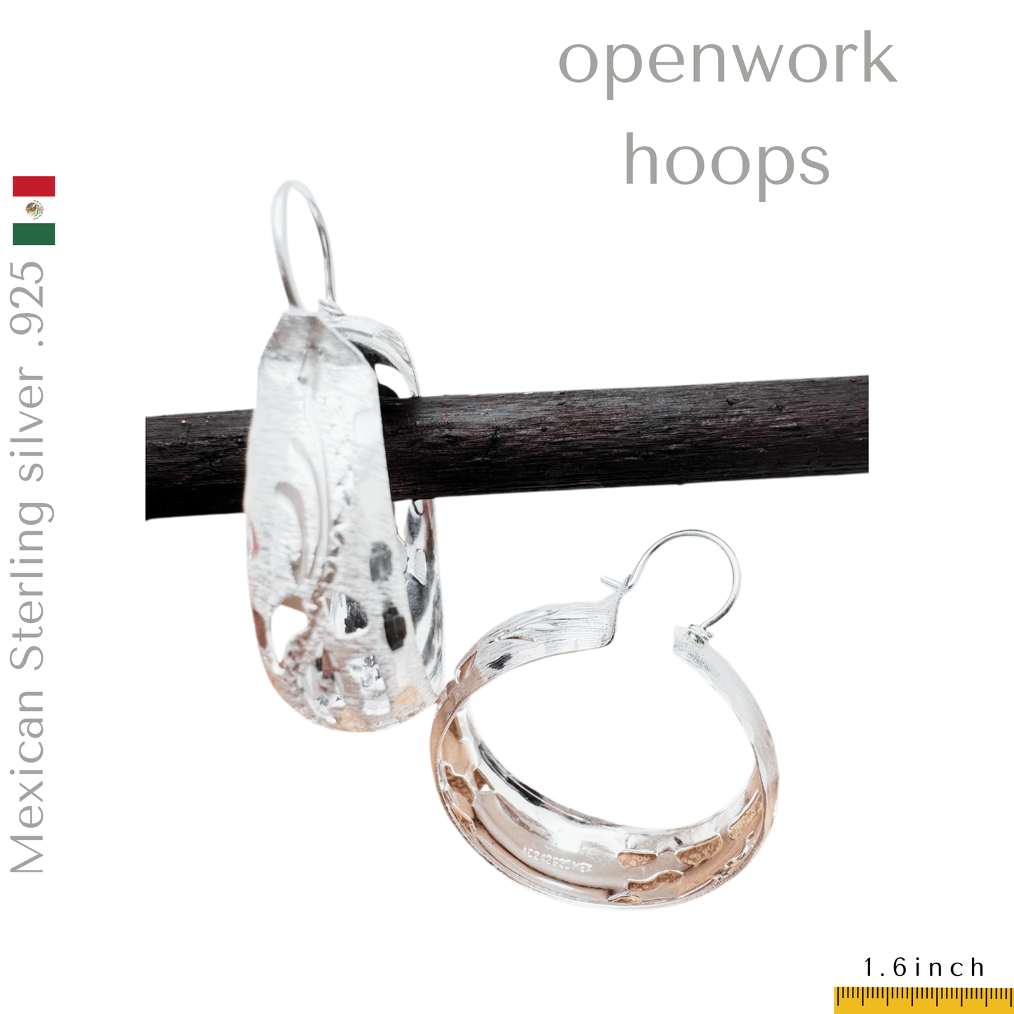 .925 Sterling Silver. Engraved Hoop earrings.