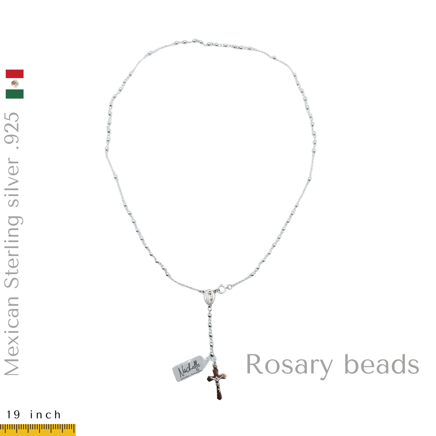 .925 Sterling Silver Rosary beads 19” inches long