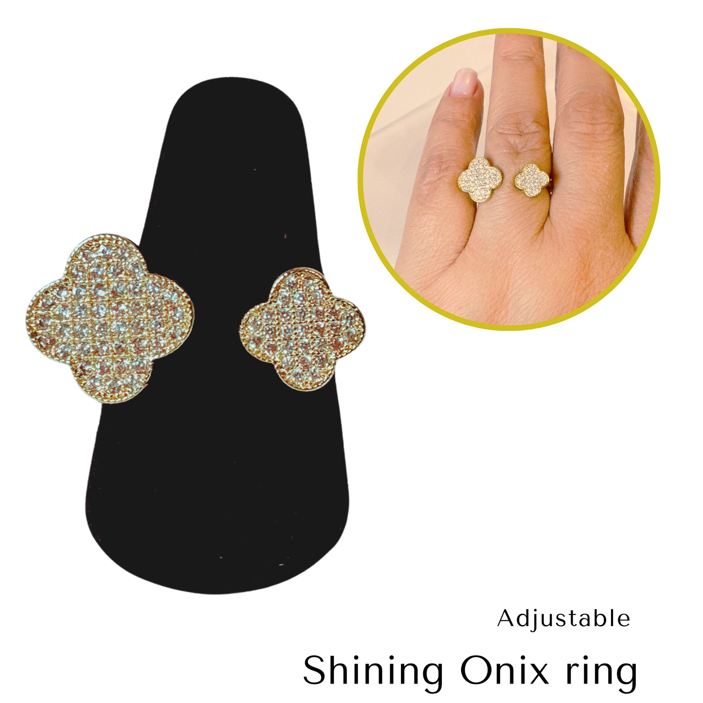 18k Gold Laminated Diamond cut trending clover ring