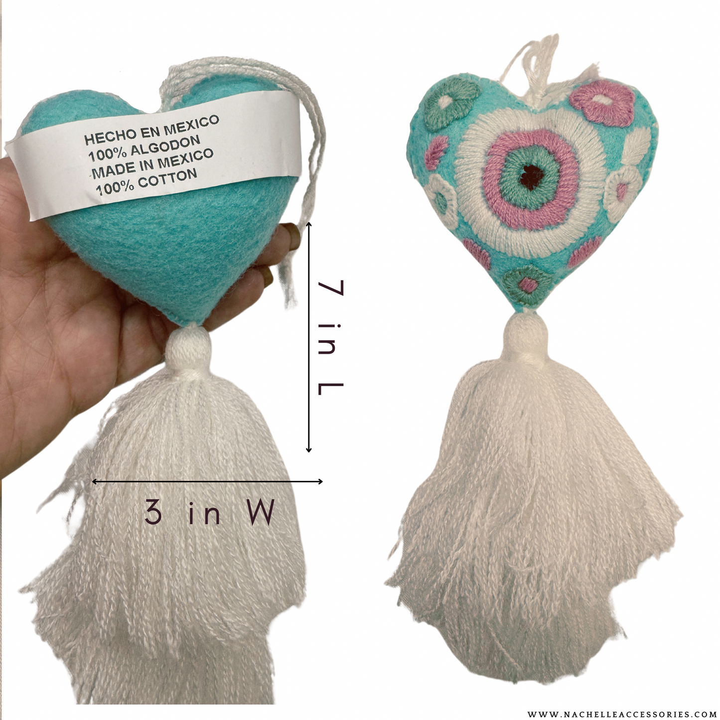 Handmade Mexican Embroidered Heart Tassel