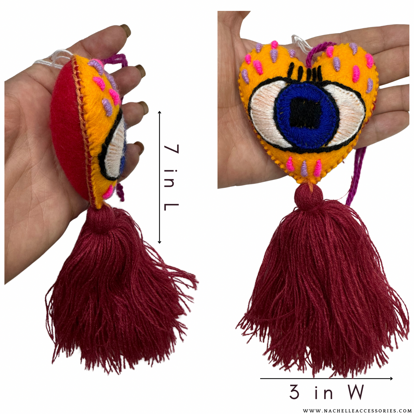 Handmade Mexican Embroidered Heart Tassel