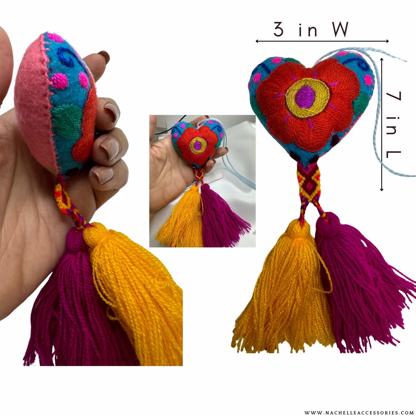 Handmade Mexican Embroidered Heart Tassel