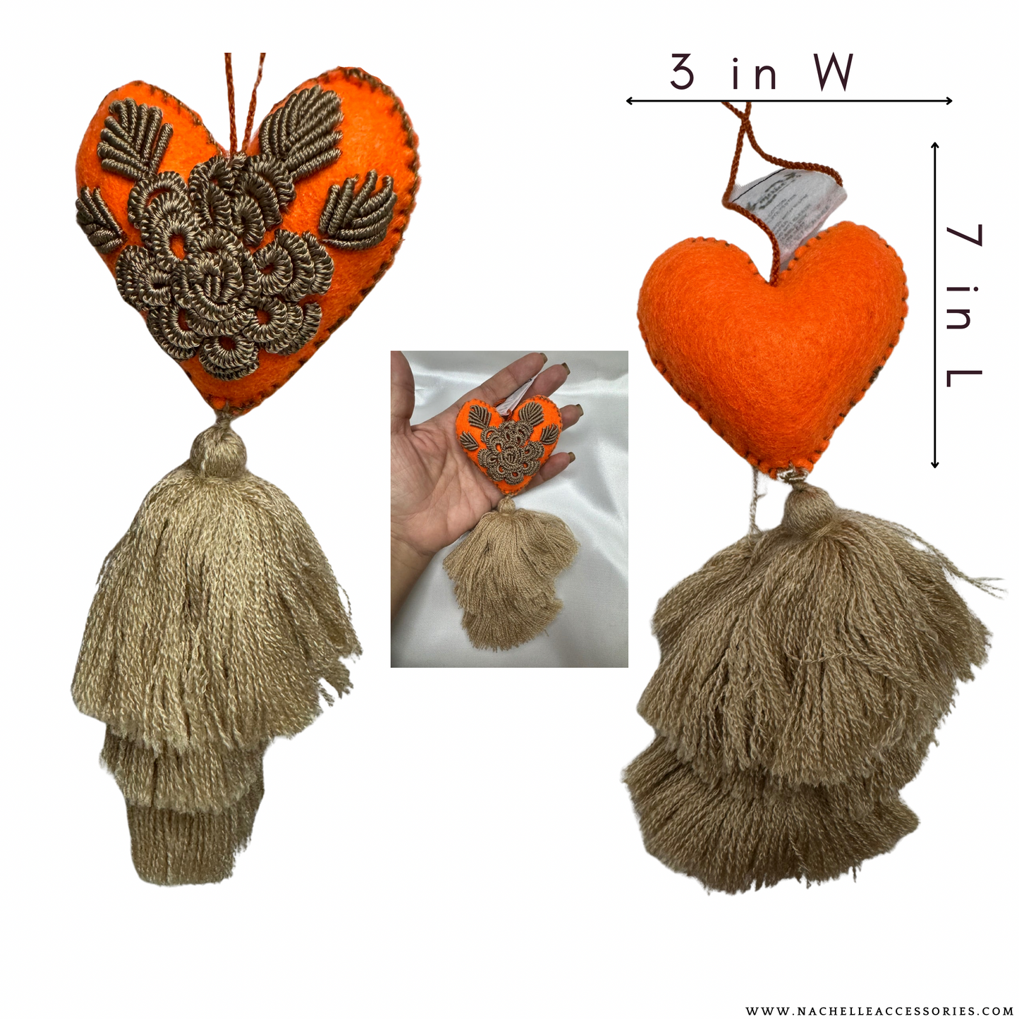 Handmade Mexican Embroidered Heart Tassel