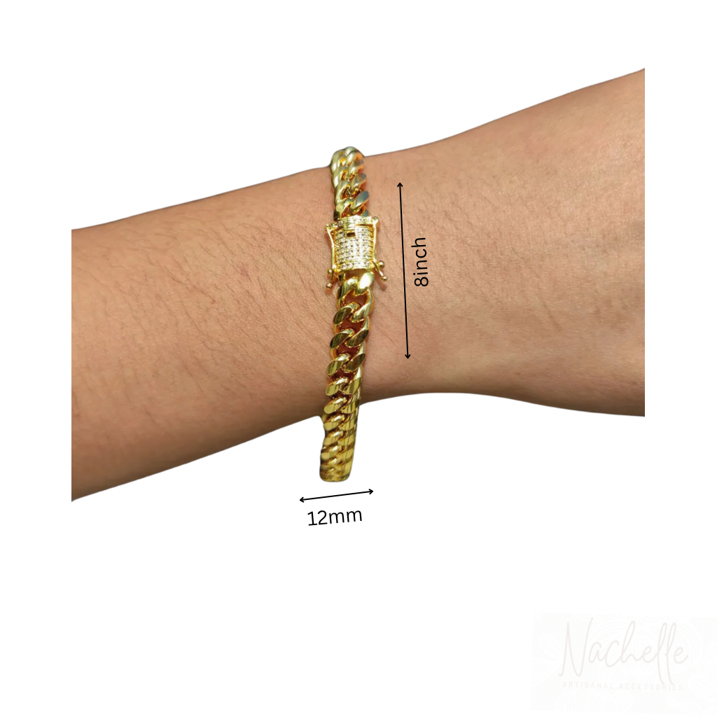 12mm Cuban Link Bracelet 18K Gold Laminated