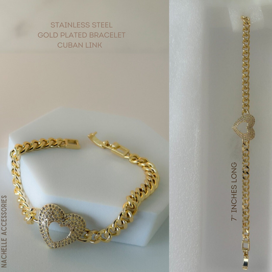 18k gold plated-Stainless Steel Base-Cuban Link Bracelet