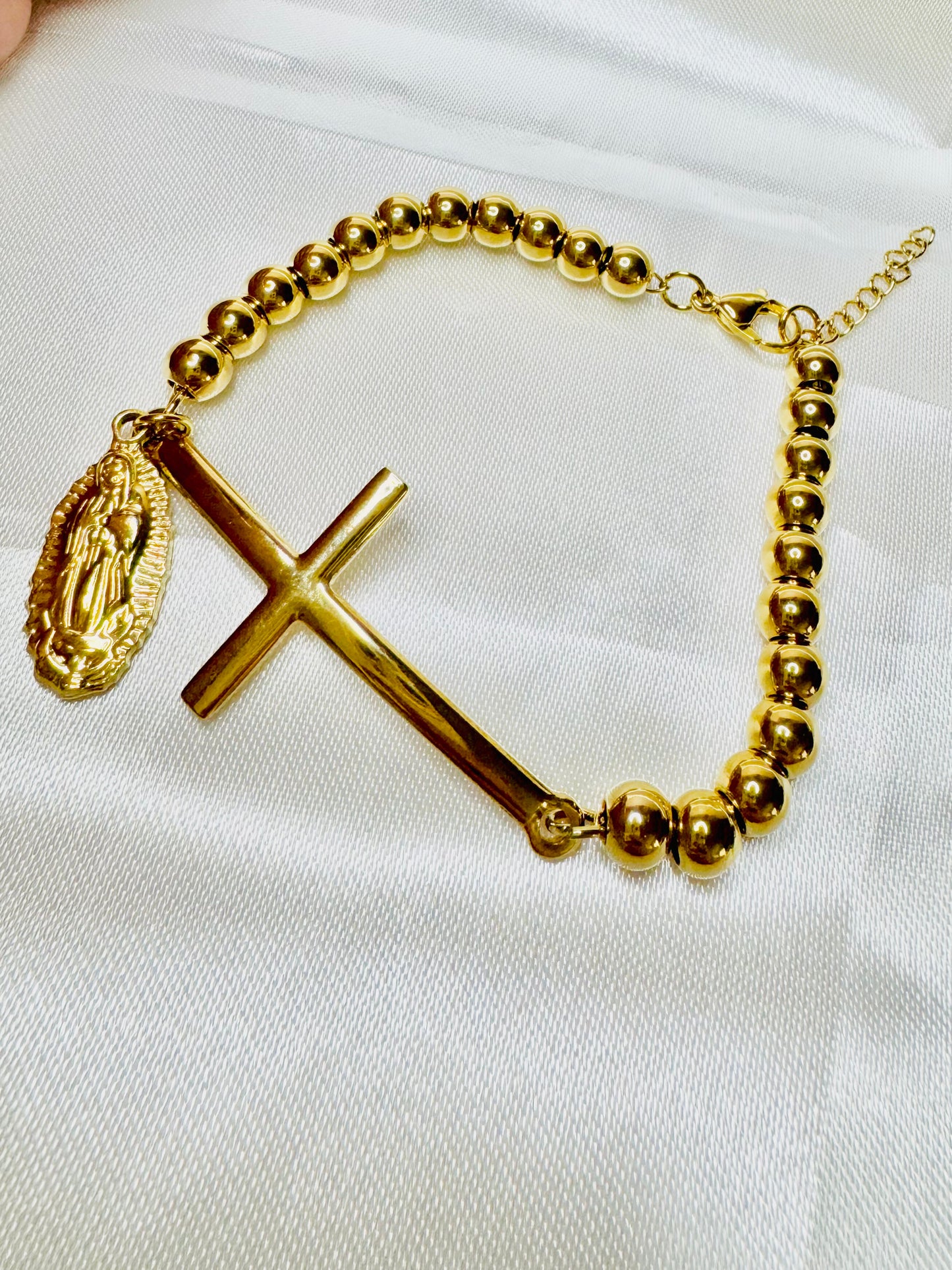 18 Gold Plated Stainless Steel Cross Bracelet