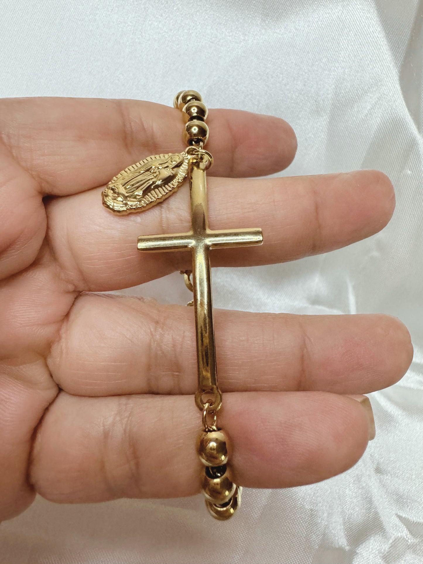 18 Gold Plated Stainless Steel Cross Bracelet