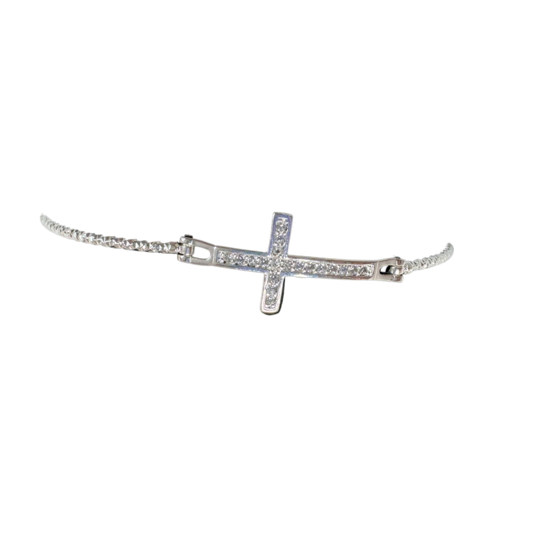 .925 Sterling Silver Sideways Cross Bracelet