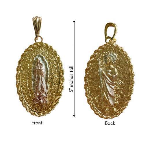 Tri-Color 18k Gold Filled Religious 3” Oval Charm