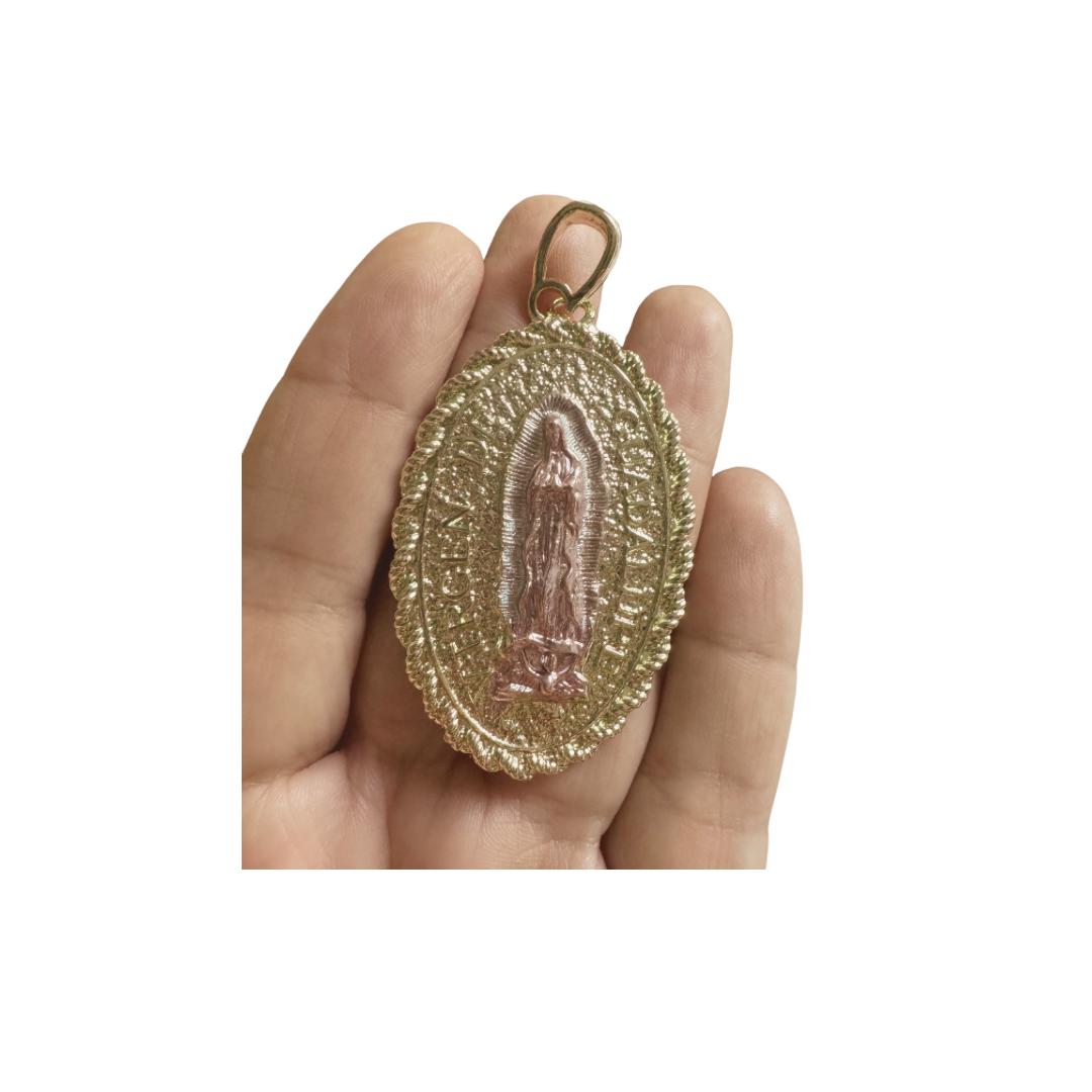 Tri-Color 18k Gold Filled Religious 3” Oval Charm