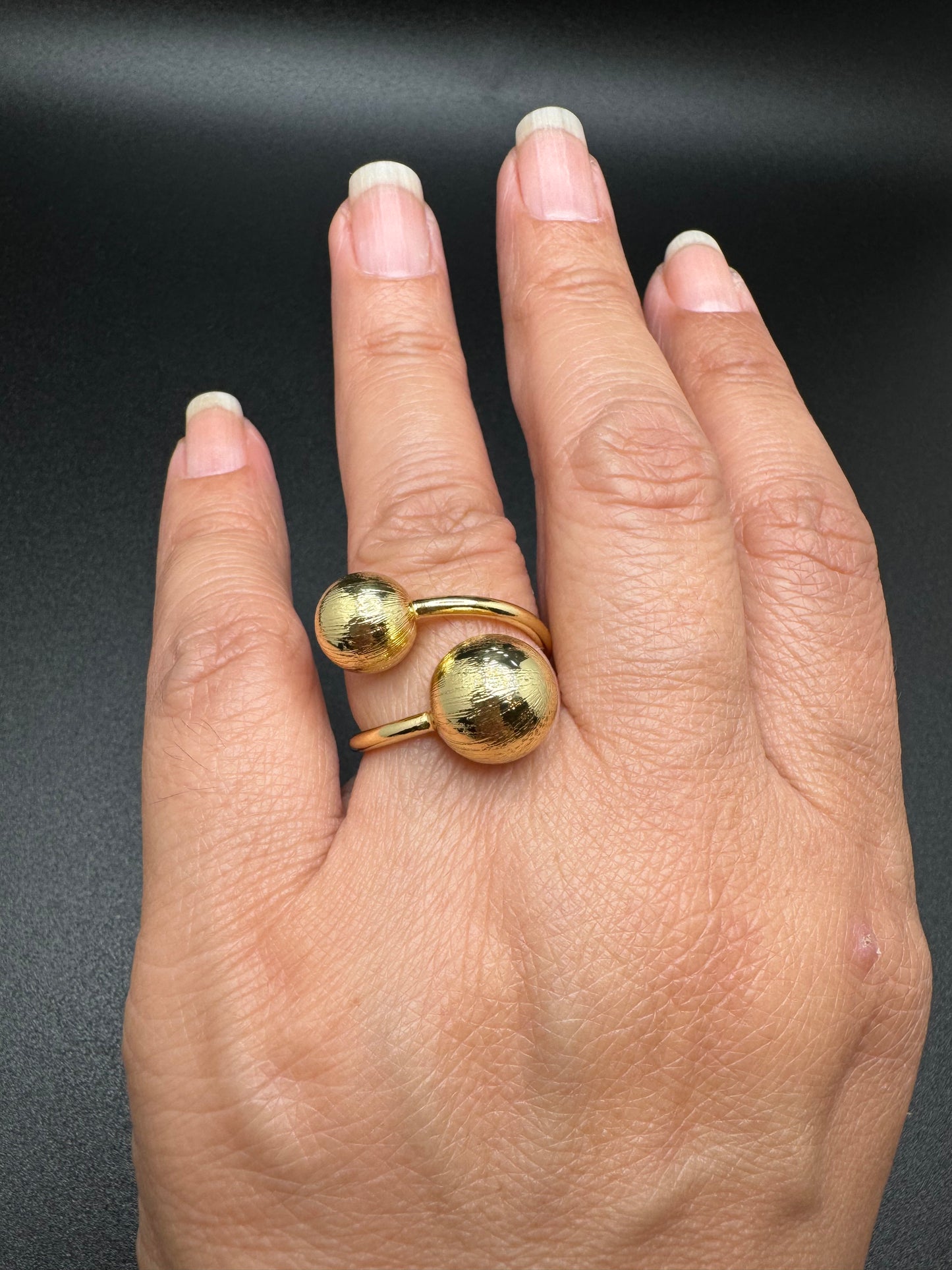 18K Gold Laminated Double beads Ajustable Ring.