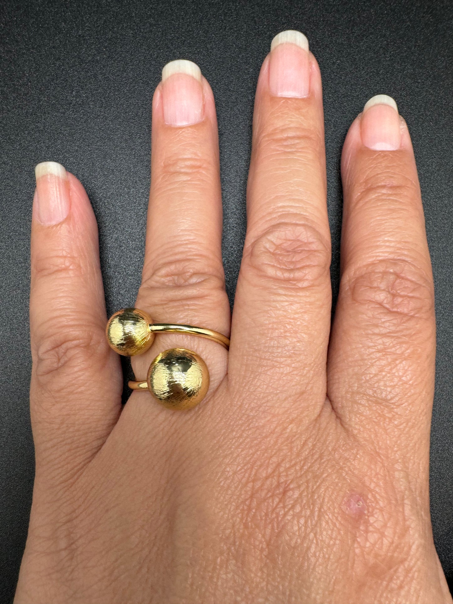 18K Gold Laminated Double beads Ajustable Ring.