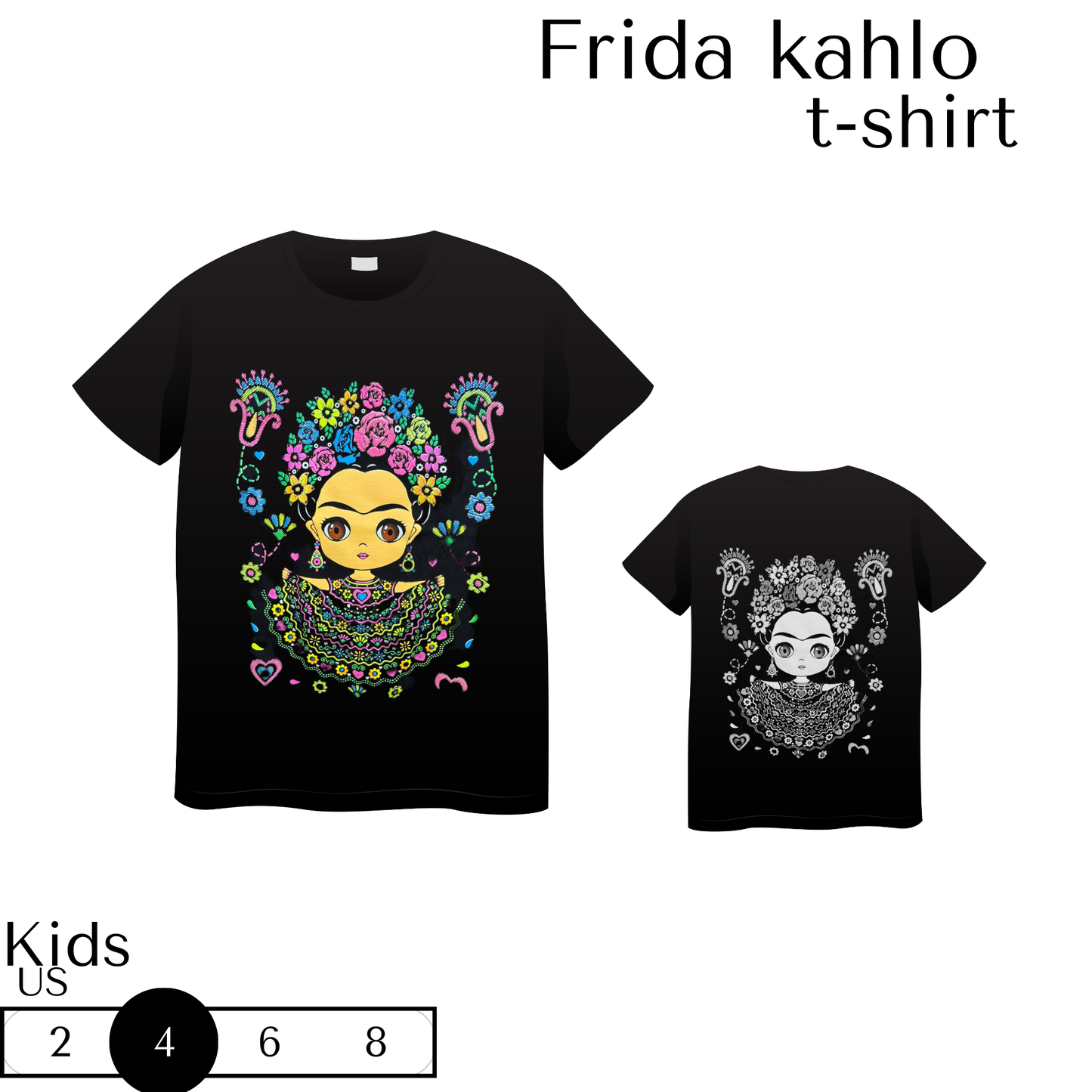 Frida Kahlo doll kids size 4 t-shirt