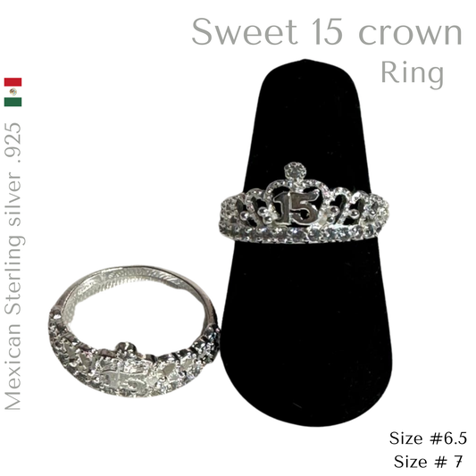 Sterling Silver .925 Sweet 15 Crown ring